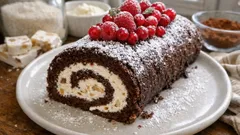 Tronchetto di Natale furbo: rotolo al cacao con crema al mascarpone e torrone