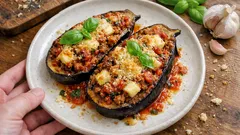 Melanzane ripiene con sorpresa di caciocavallo: al forno, morbide e gratinate