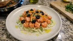 Tartare di salmone “furba”: leggermente sbollentata, con finocchio e agrumi