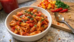 Penne alla diavola: sugo piccante con peperoni, pronto in 20 minuti