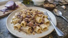 Pasta salsiccia e cipolla: cremosa al mascarpone e noci croccanti