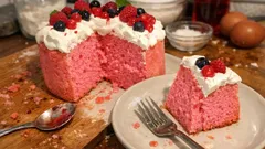 Chiffon cake all’alchermes: alta e morbidissima, con panna montata e frutti di bosco