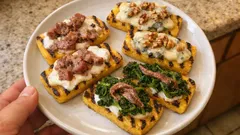 Crostini di polenta grigliata: base croccante e 3 farciture da aperitivo