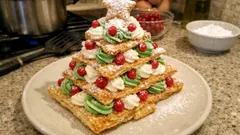 Albero di Natale millefoglie: sfoglia croccante, crema soffice e decorazione a stelline