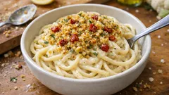 Spaghetti con crema di cavolfiore e acciughe: il tocco croccante al limone