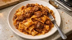 Pappardelle al cinghiale: marinatura al vino e ragù lento che lega alla perfezione