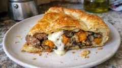 Torta rustica zucca, salsiccia e funghi: sfoglia croccante e cuore cremoso di stracchino