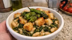 Cecamariti salentini: cime di rapa e fagioli con pane tostato, cremosi al punto giusto