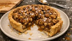 Crostata al caramello salato e noci: frolla all’olio friabile e ripieno cremoso