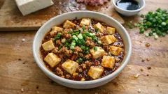 Mapo tofu cremoso e piccante: cubetti di tofu integri e salsa avvolgente
